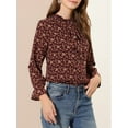 thumbnail image 6 of Allegra K Women's Bow Tie Ruffle Collar Button Down Long Sleeve Floral Blouse, 6 of 7