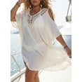 thumbnail image 3 of MOJOGO Women's Beach Cover Up Backless Crochet Lace Cover Up Dress Cold Shoulder Coverups Summer Pool Linen Blend Outfits White Free Size, 3 of 6