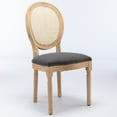 thumbnail image 3 of GAKMCIL Linen Fabric Upholstered Dining Chair, French Style Solid Wood Frame Antique Painting Rattan Back Dining Room Chair, Steel Spring Lining, Weight Capacity:300lb, Gray (Set of 2), 3 of 13