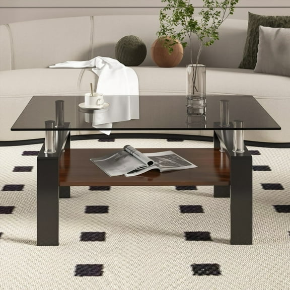 Modern Gray Glass Coffee Table, 220lbs Load-bearing|Tempered Glass Top