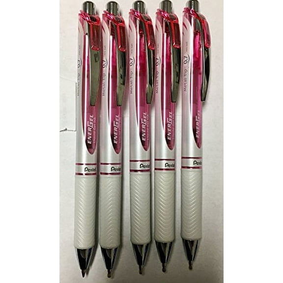 Pentel EnerGel RTX Deluxe Retractable Liquid Gel Pen, Fine .7mm Metal Tip, Black Ink, Pink/White Barrel (Bulk Lot of 15)