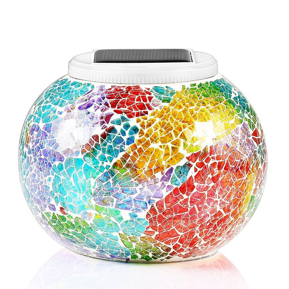Gvieevol Color Changing Solar Powered Glass Mosaic Ball Led Garden
