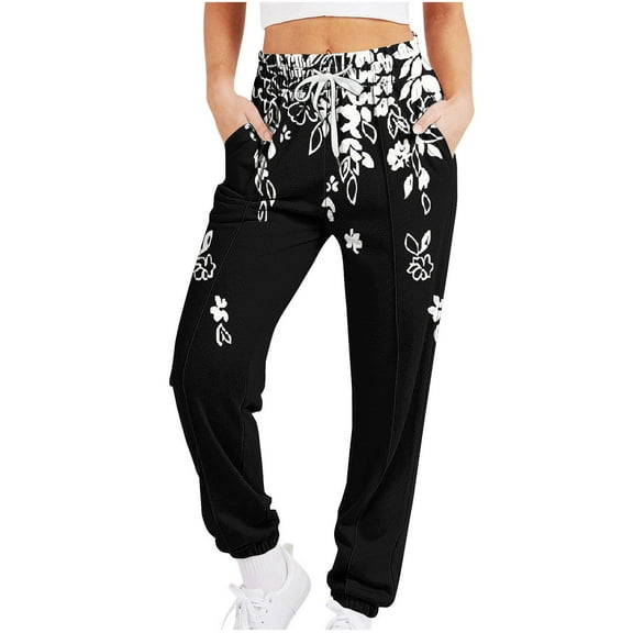 Wyobmus Sweatpants for Women Gradient Printed Casual Drawstring Waisted Sports Pants Loose Ankle Bottom Sweatpants A-Black