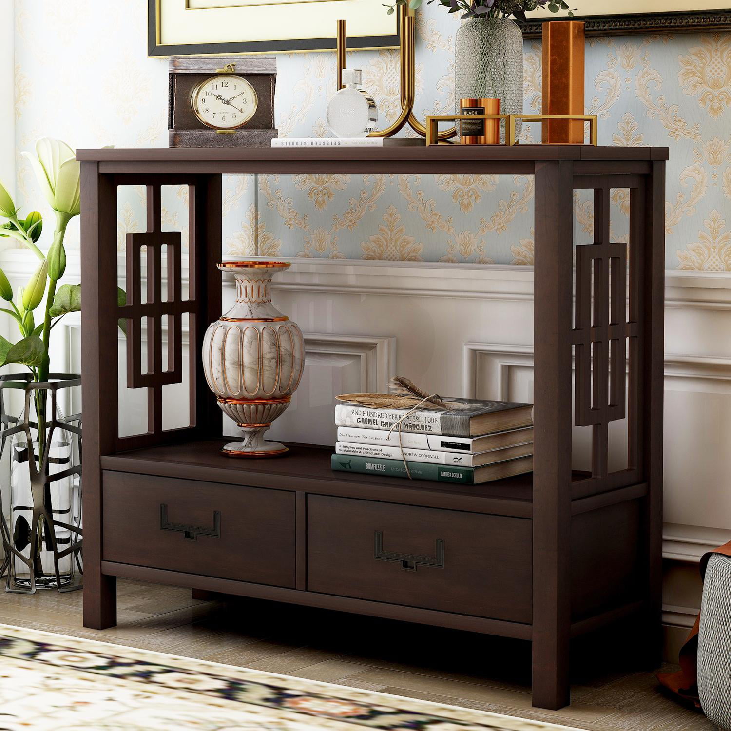 Console sofa table with two bottom drawers, narrow entrance sofa table