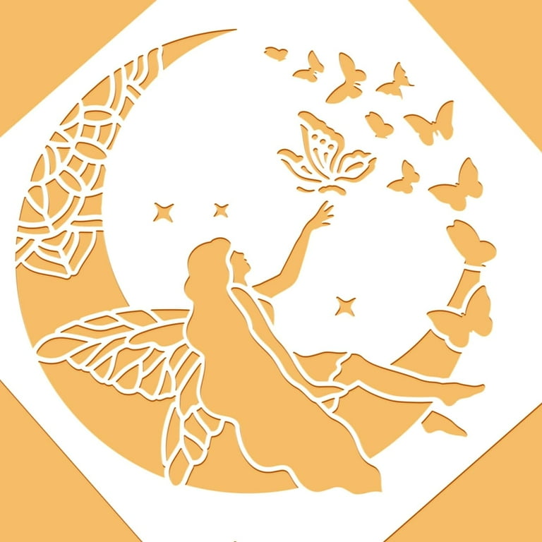 GORGECRAFT Large Reusable Angel & Moon Stencil - 12x12 Inch Plastic Template For Wall, Floor, Wood Painting