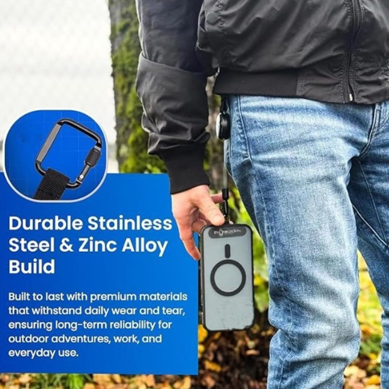 Outdoor Anti-Theft Retractable Phone Lanyard with Carabiner, Anti-Drop Retractable Steel-Cable Phone Holder & Keychain Tether for Commuting, Travel, Outdoor Activities