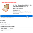 thumbnail image 2 of Air Filter - Compatible with 2021 - 2024 Jeep Grand Cherokee L 5.7L V8 2022 2023, 2 of 2