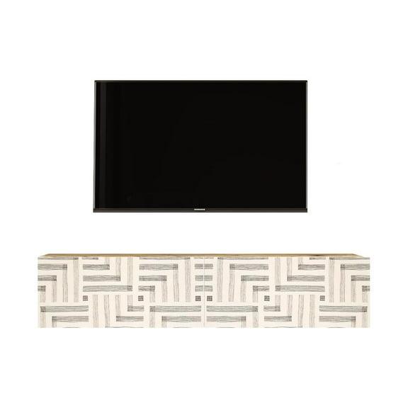 Future TV Unit Maze Pine-White UV Print 55 inches Floating Entertainment Center