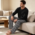 thumbnail image 5 of VV AVEORS Mens Pajama Set Long Sleeve Soft Sleepwear Loungewear Pjs Tops Plaid Pants With Pockets 2 Piece Holiday Sleepwear Dark Blue 3XL, 5 of 8