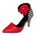 thumbnail image 6 of Rokment Women's Flower Stiletto High Heels Dressy Shoes Spring Summer Sexy Fashion Leather Pointed Toe Floral Ankle Strap Kitten Heeled Dress Sandals for Woman Bride Wedding Red Size 7, 6 of 7