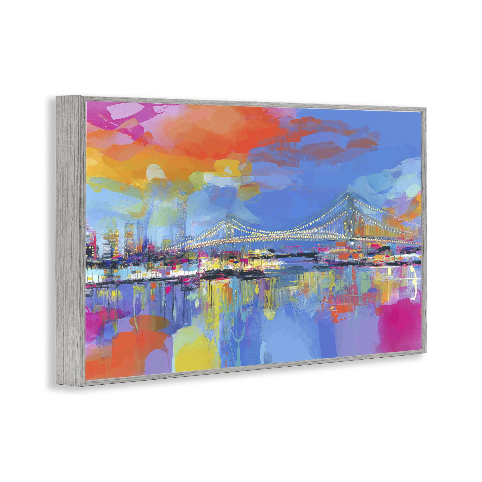 Stupell Industries Bay Bridge Aglow at Sunrise Gray Framed Giclee Art, design by Chromatic Storm Studio