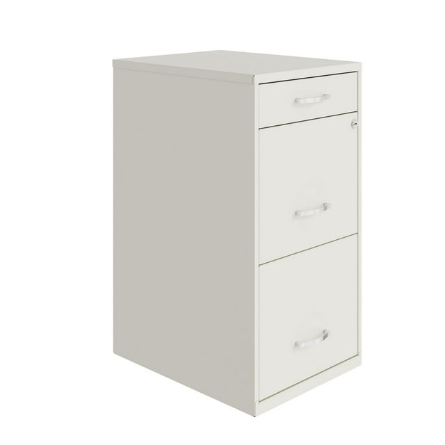 18" Deep 3 Drawer Metal Organizer File Cabinet with Pencil Drawer, Pearl White