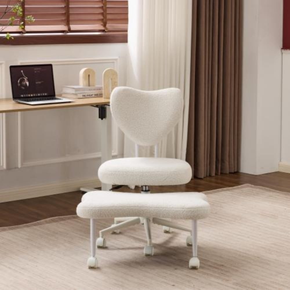 Meditation Chair, Ergonomic Cross Legged Office Chair with Lumbar Support, Height Adjustable Seat Cushion, 360° Swivel Casters, Beige