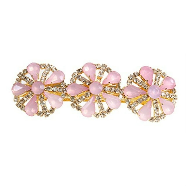 Caravan Rose Rose Design sur Barrette Automatique Français de Strass Swarovski