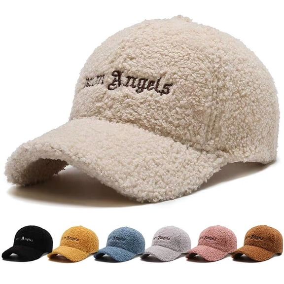 Adjustable Hook Loop Fasteners Extended Brim Baseball Cap Women Autumn Winter Artificial Lamb Wool Outdoor Hat,Black
