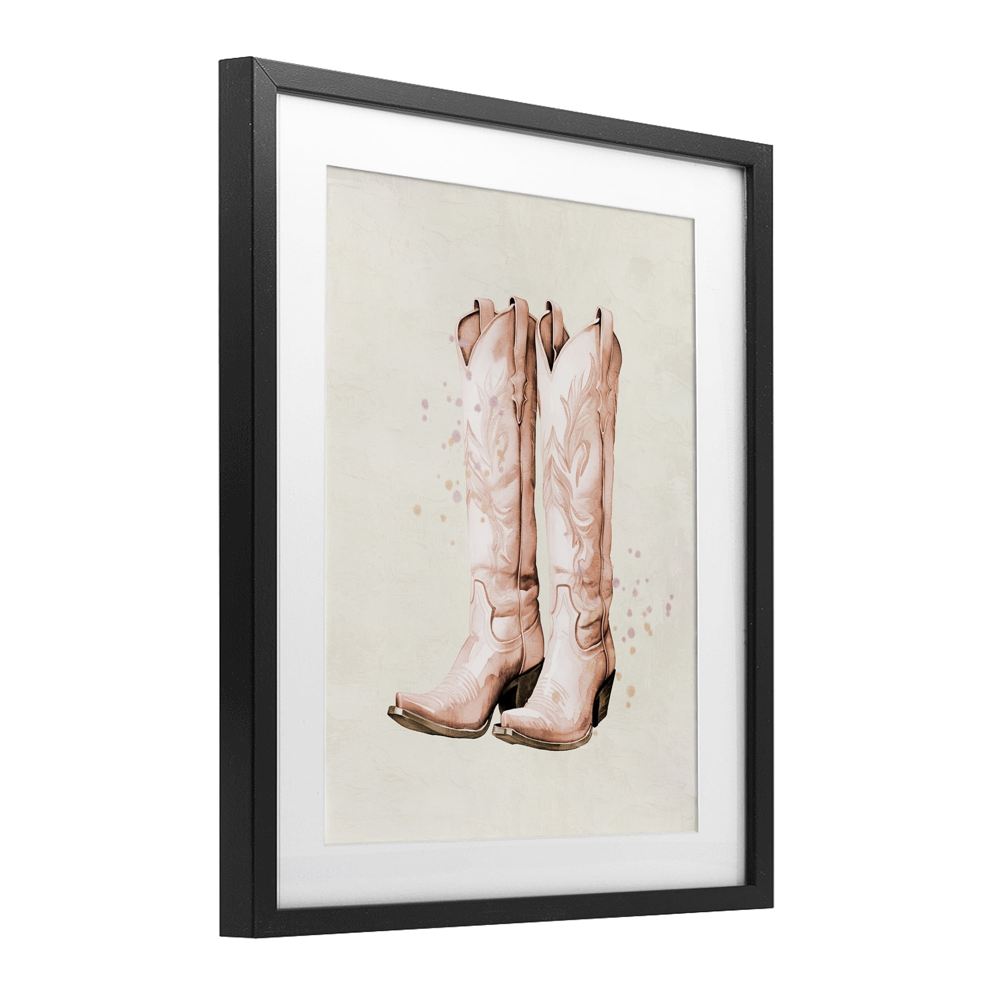 Howdy Cowgirl Pastel Boots Black Framed Print Under Glass, design by Kim Allen
