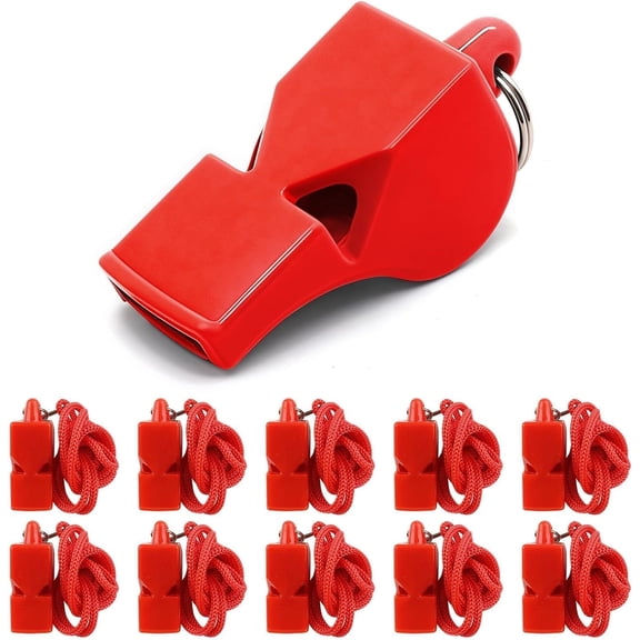 10 Packs Emergency Whistles with Lanyard Red Safety Whistle for Lifeguard Outdoor Emergency Camping Hiking Boating Loud Signaling Whistles