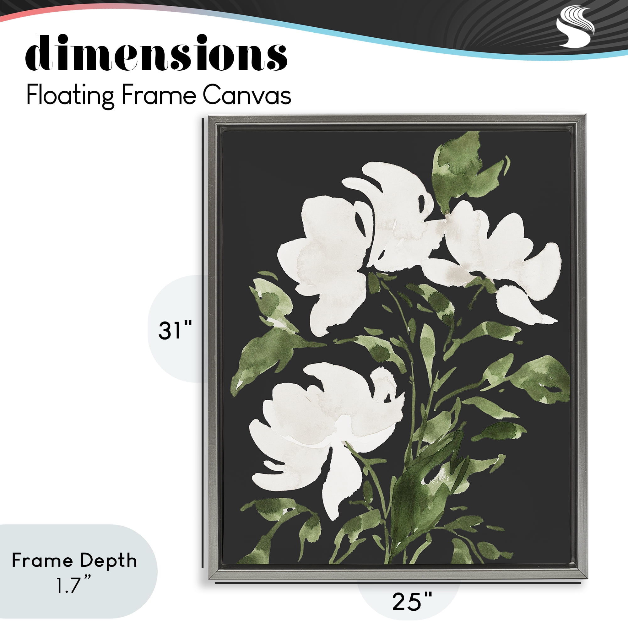 Stupell Industries White Over Black Floral Gray Framed Floater Canvas Wall Art, design by Lucille Price