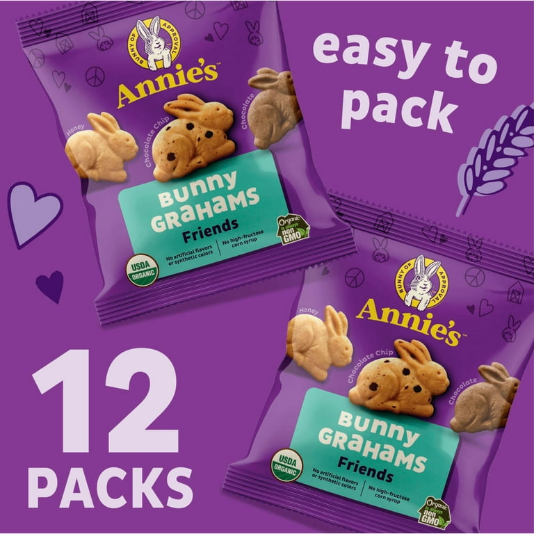 Annie's Organic Bunny Grahams Crackers, Baked Snacks, 12 Pouches