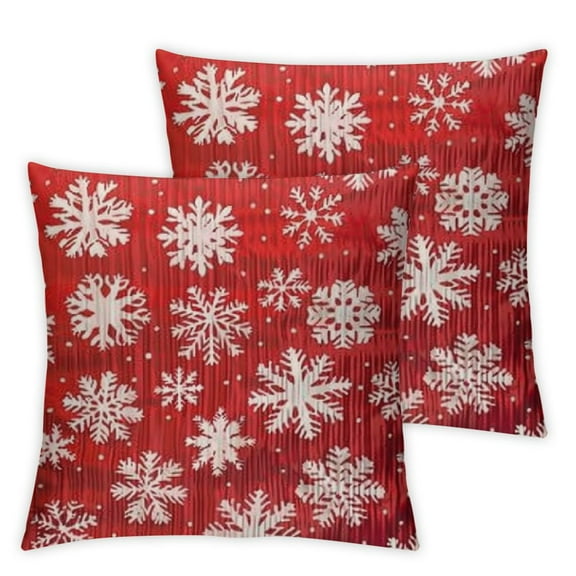 BANET  Throw Pillow Covers,Set of 2 Pillowcase Decor for Couch Sofa Bedroom Car Living Room,Christmas Snowflakes on Red Background 12x12in