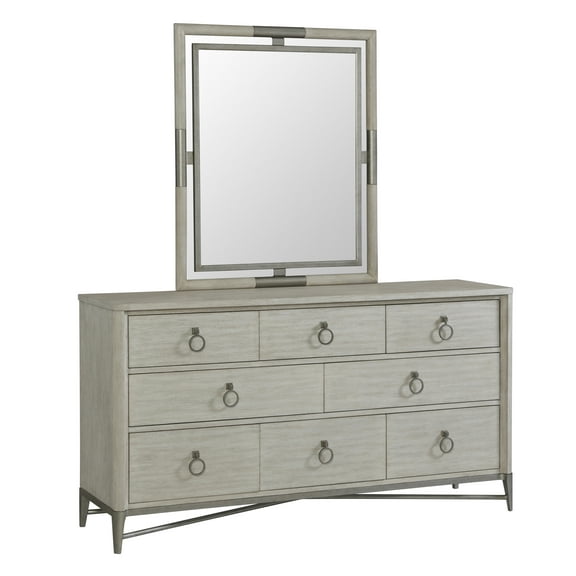 Mantalia Solid Wood 8-Drawer Dresser and Mirror with Metal Frame, Champagne
