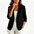 thumbnail image 5 of Hurxie Summer Women’s Linen Blazer Jacket - Lightweight Breathable 3/4 Stretchy Ruched Sleeve Casual Work with Pocket Black,S, 5 of 7