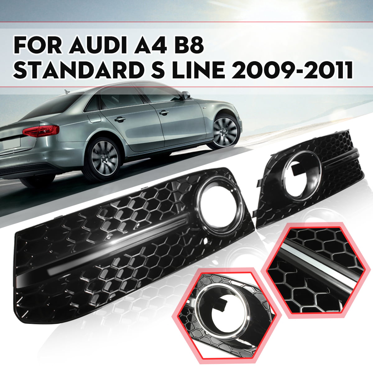 Black Front Bumper Fog Light Grille RIGHT fits 2009-2012 AUDI A4 