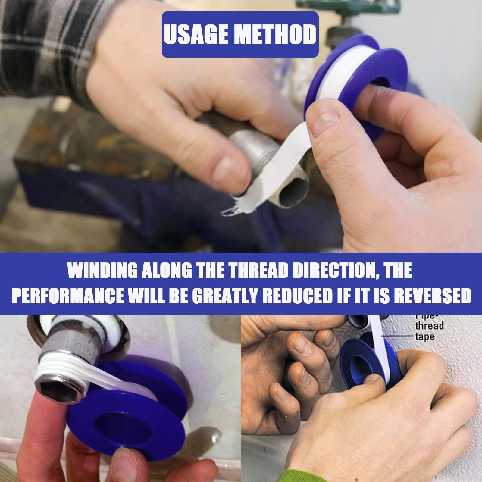 4 Roll Plumbers Tape,Pipe Sealing & Plumbing Thread Tape,Water Sealant Sealing Tape for Shower Head,Plumbing Thread Tap,Water Pipe Sealing Plumbers Tape, High Density Thread Sealant Tape,Blue