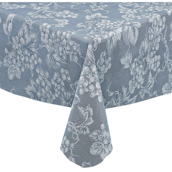 Grapevines Nappe Contemporaine Imprimé Raisin en Vinyle Flanelle 4 Gauge, Nappe Intérieure/extérieure Essuyable, 60 Pouces x 104 Pouces Oblong/Rectangle, Bleu