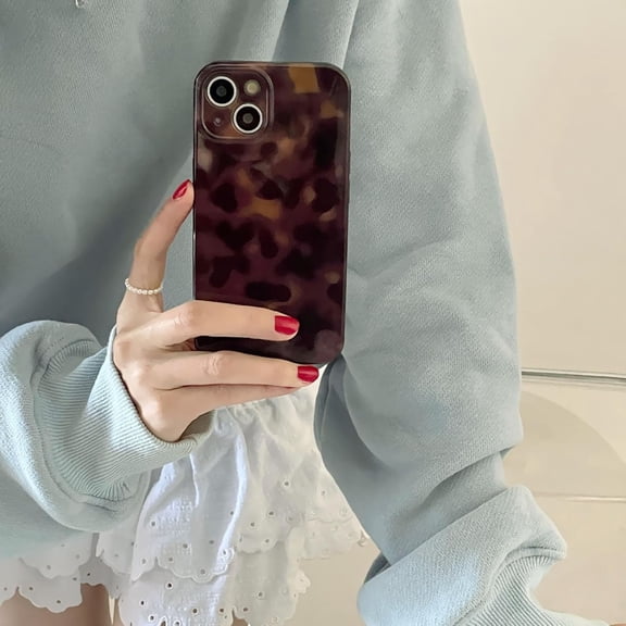 RIHJIN-Aesthetic Tortoise Shell Phone Case for iPhone 15 6.1in,Retro Cool Girl Leopard Print Brown Amber Trendy Full Camera Protective Cover for iPhone 15 6.1"