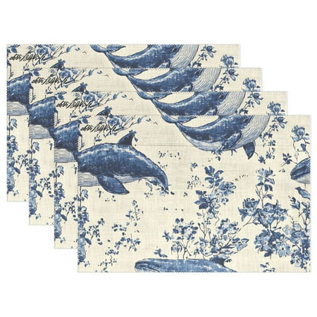 

Ryvnso Placemats Set of 4 Whale Floral Dining Mats Heat-Resistant Non-Slip Washable Table Mat