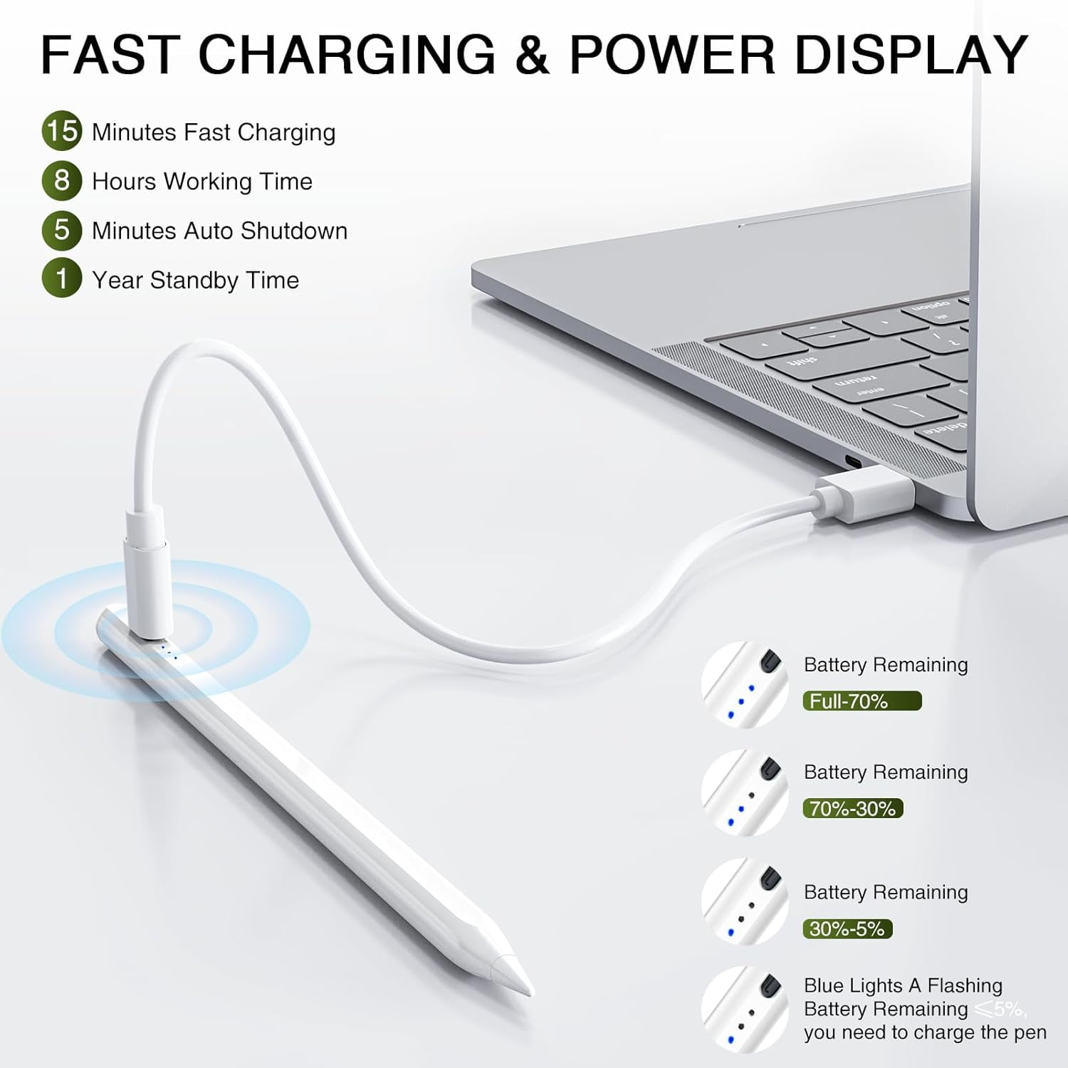 Stylus Pen for iPad 2018-2026, 15Min Fast Charge iPad Pencil with High Precision, Tilt Sensitivity, Palm Rejection, Magnetic for Note-Taking Drawing on Apple iPad 6-11/Air/Pro/Mini - No Pairing