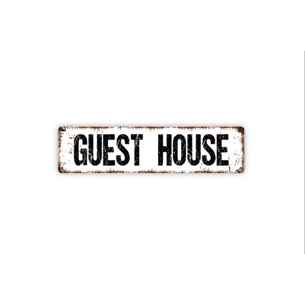 Letrero de casa de huéspedes Bed and Breakfast Alquiler vacacional Bienvenido a nuestra casa Letrero de metal rústico para calle o placa con nombre para puerta Tamaño: 4 x 16 pulgadas
