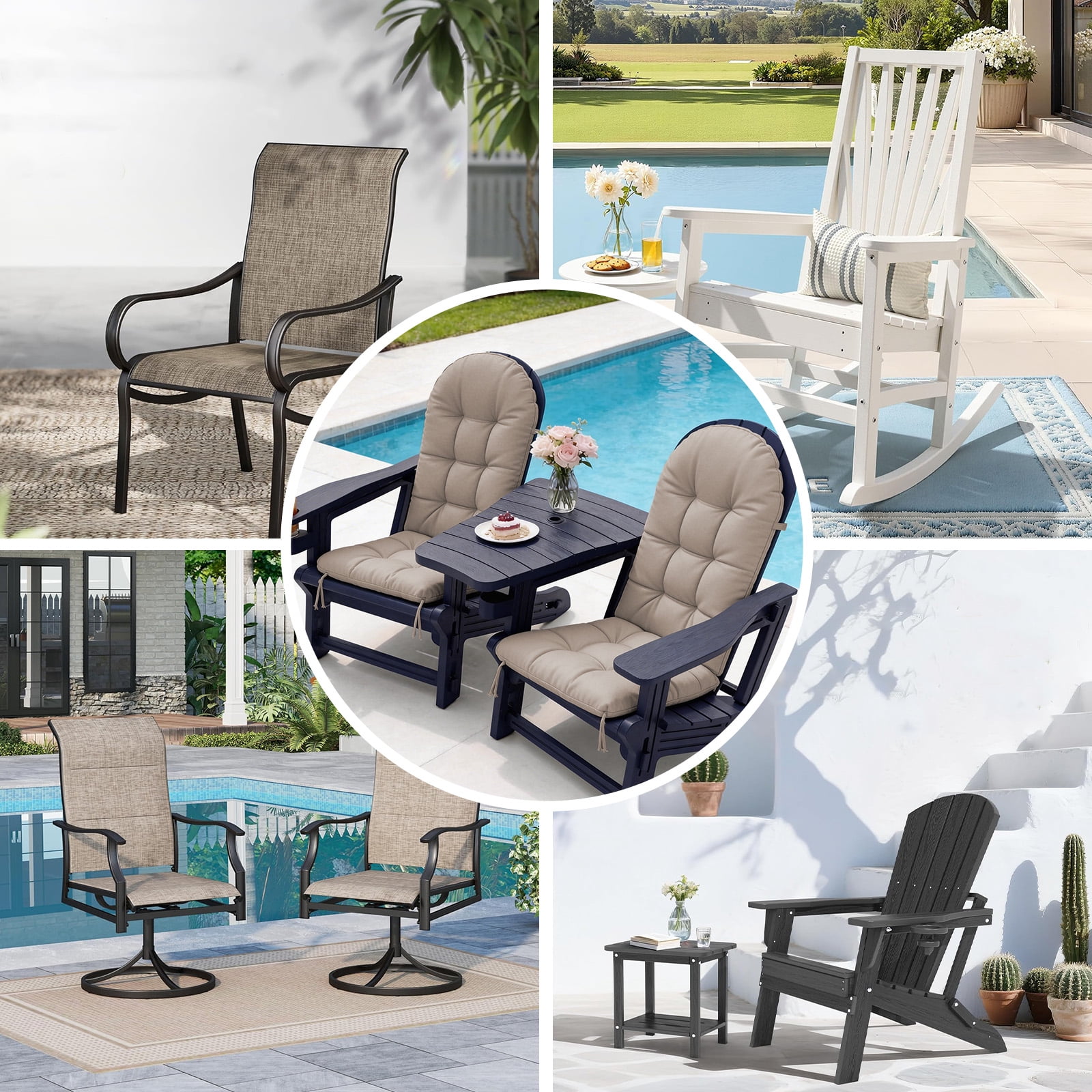 HONEY HOME Outdoor Adirondack Chair Cushions, 44x19x4 inch Waterproof Rocking Chair Cushion and 17x19 Ottoman Cushion for Patio, Garden