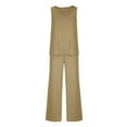 thumbnail image 7 of Tank Top Jumpsuit for Women Casual Flowy Ruffle Ribbed Jumper with Pocket Loose Straight Leg Long Pants Athletic Outfits, Beige, XXL, 7 of 7