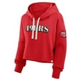 thumbnail image 4 of Women's Fanatics Scarlet San Francisco 49ers Oversized Hometown Heritage Cropped Hoodie, 4 of 5