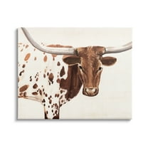 Country Brown Spotted Longhorn Cattle Portrait Animals & Insects Painting Gallery-Wrapped Canvas Print Wall Art