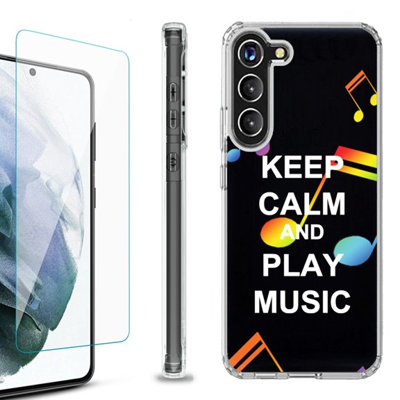 OneToughShield ® for Samsung Galaxy S23  S23 Plus 5G Shockproof Bumper Phone Case, with Tempered Glass Screen Protector - Keep Calm Music