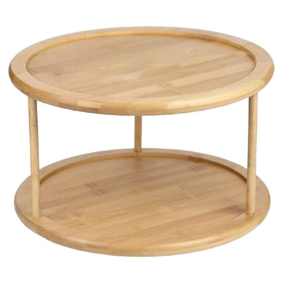 2-Tier Divided Turntable 12inch Bamboo Spice Rack Holder Kitchen Cabinet Counter Top Organizer Storage Container Rotating Tray
