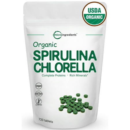 Micro Ingredients Maximum Strength Organic Spirulina & Chlorella, 3000mg, 720 Tablets, Best Superfoods for Rich Minerals, Vitamins, Chlorophyll, Amino Acids, Fiber & (Best Vitamins To Take For A Cold)