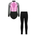 thumbnail image 2 of TiaoBug Kids Girls Rhinestone Color Block Gymnastic Dance Leotard Skating Jumpsuit with Leggings Set Pink 16, 2 of 6