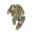 thumbnail image 2 of Baby Girl 2Pcs Christmas Outfits Long Sleeve Santa/Wreath Print Tops + Pants Set Toddler Clothes, 2 of 9