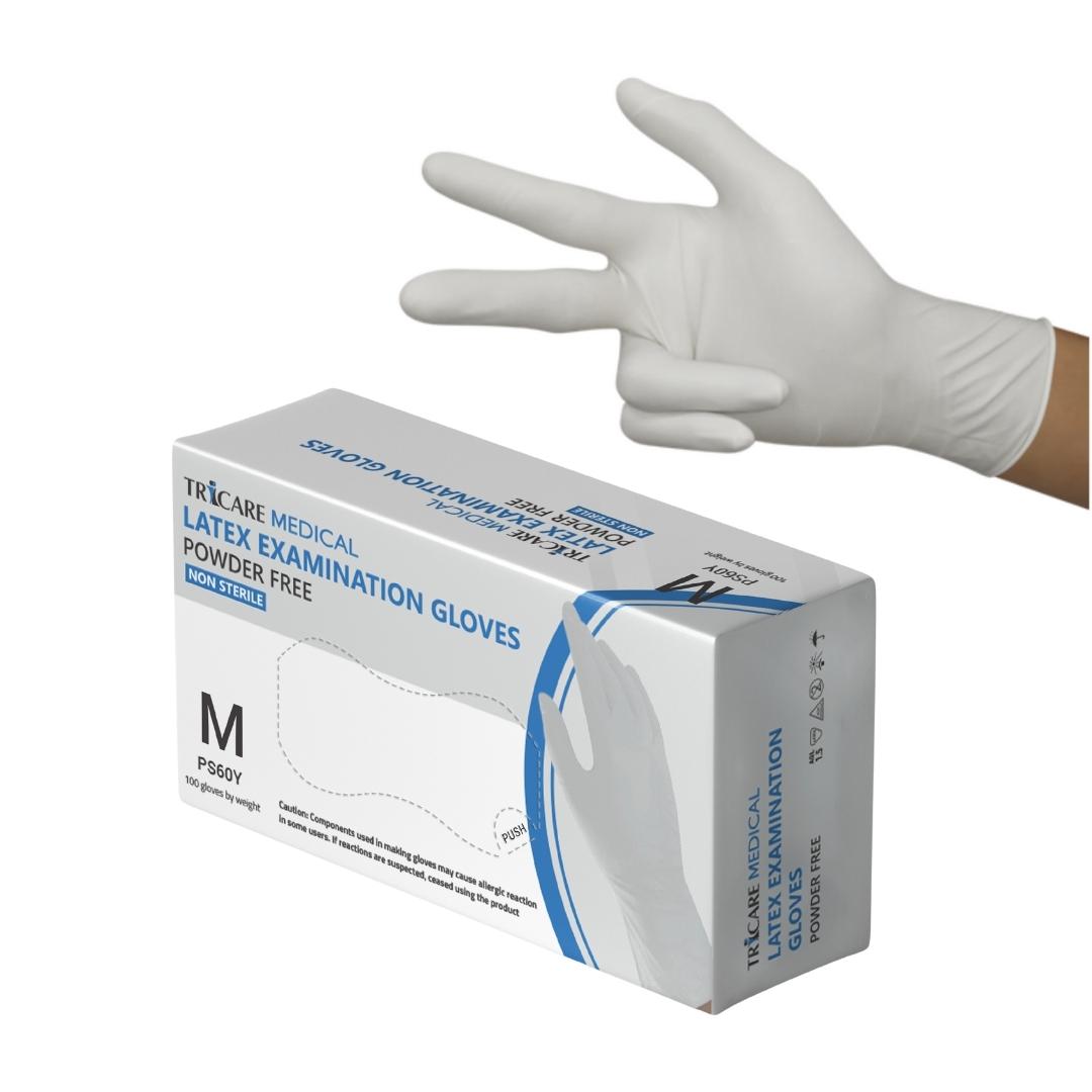 TRICARE Medical Disposable Latex Gloves, Medium, 100 Count, White