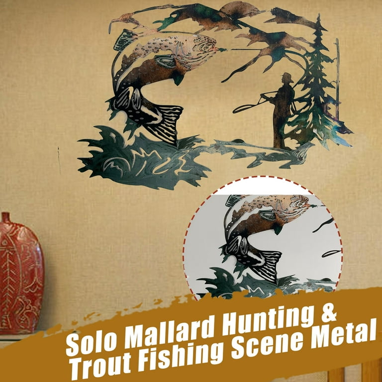 Vikakiooze Home Decor HUNTING & TROUT FISHING SCENE METAL WALL ART 