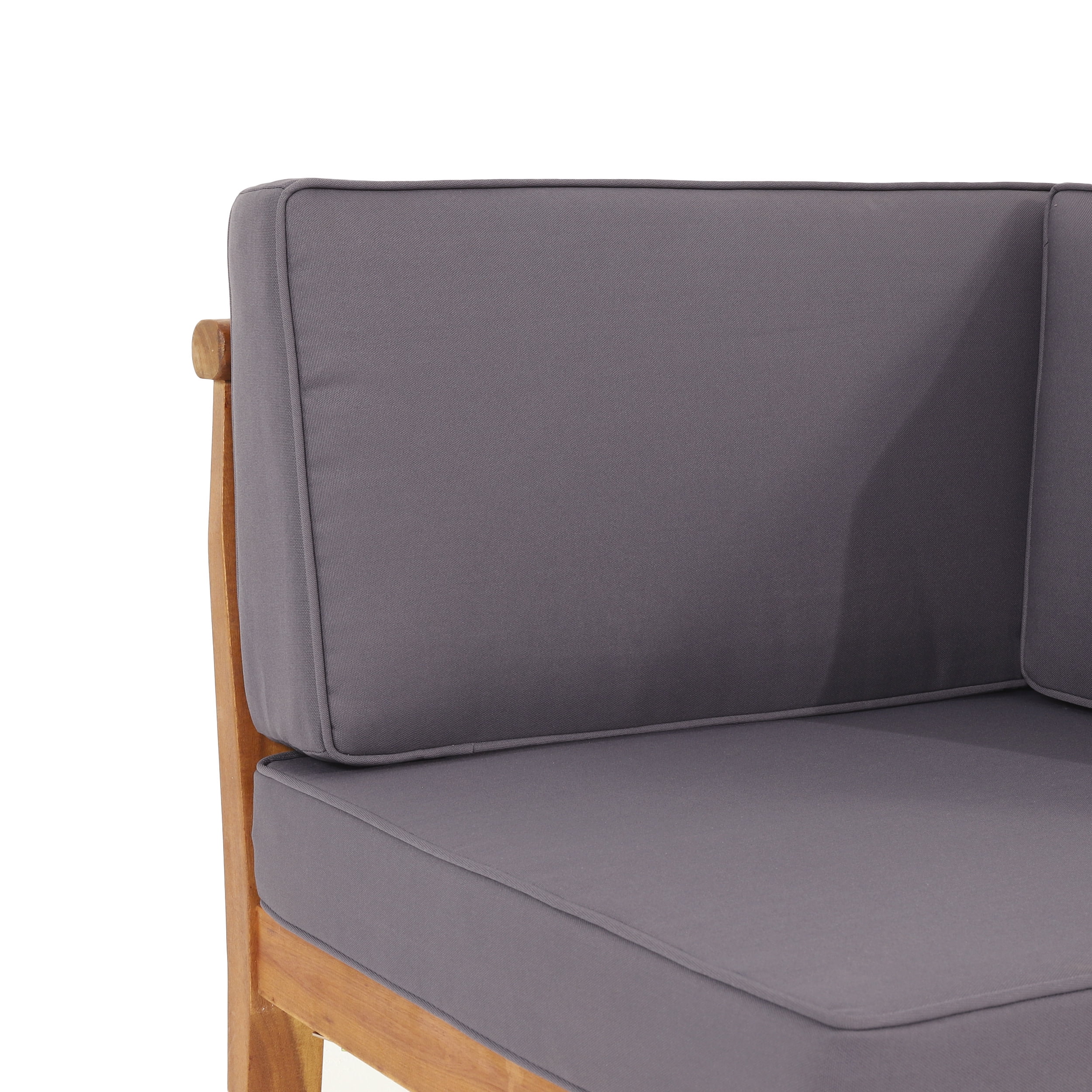 Sloane Acacia Wood Outdoor 5 Seater Sectional Chat Set with Cushions, Teak and Dark Gray