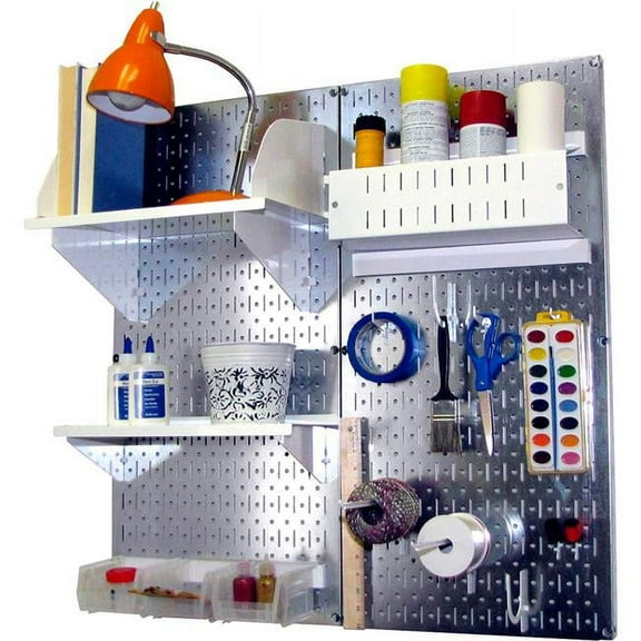 Pegboard Hobby Craft Organizer Storage Kit, Galvanized White - 32 x 32 x 9 in.