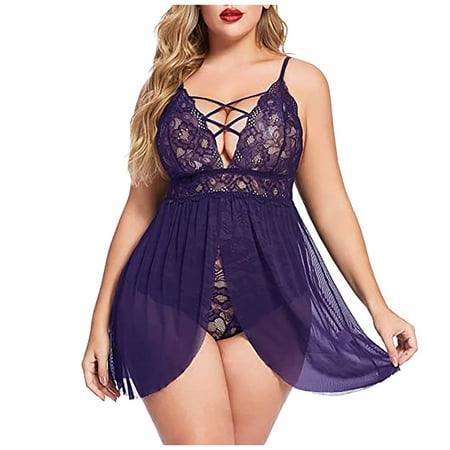 

Awdenio Pajamas for Women Clearance Sexy Women Lingerie Lace Mesh Cross Hollow Out Chemise Nightgown Temptation Babydoll Underwear Nightdress Sleepwear