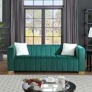Modern Dark Green 3-Seater Sofa - Inspired by Classic Chesterfield Style with Channel Design, Provides Luxurious Living Room Seating with Plush Foam Cushions