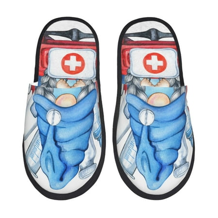 Balery Medicine Gnome Truck Red Slient Indoor Furry Fleece Comfort House Shoes Soft Non-Slip Home Shoes Cotton slippers House Slippers-- Large
