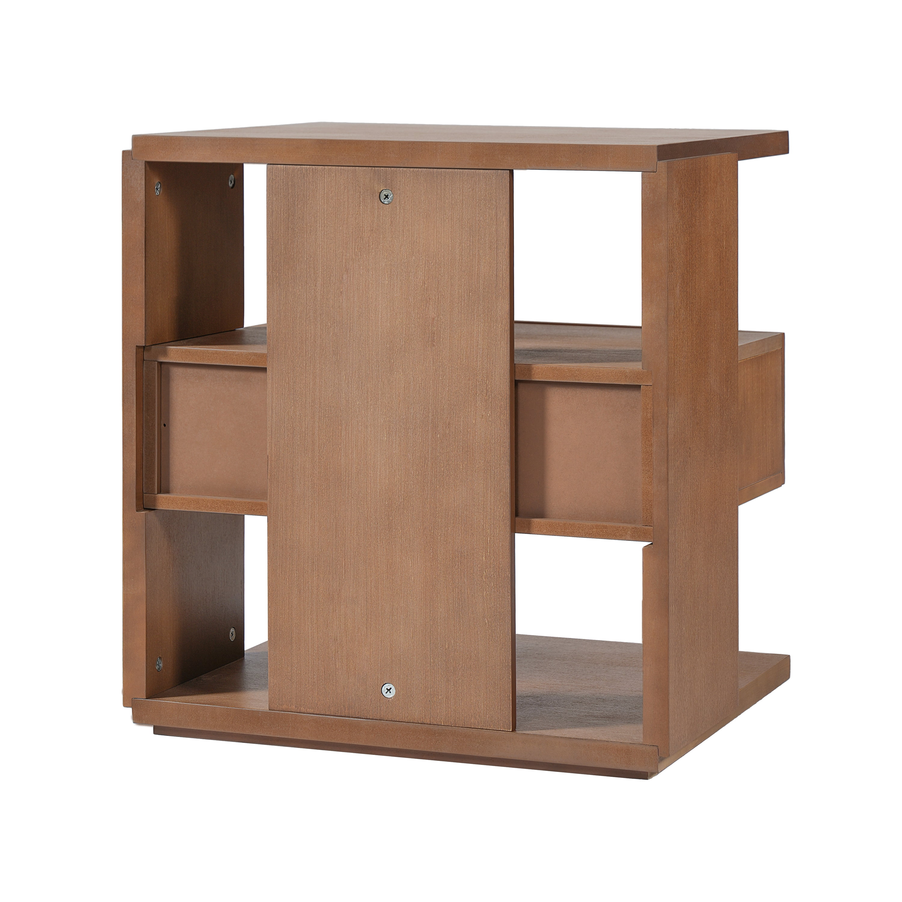 Euroco Modern Floating Nightstand with Drawer, Wood Bedside Table with 3-Tier Open Storage Shelves ,Unique C-Shape End Table for Bedroom,Living Room,Space-Saving,Brown